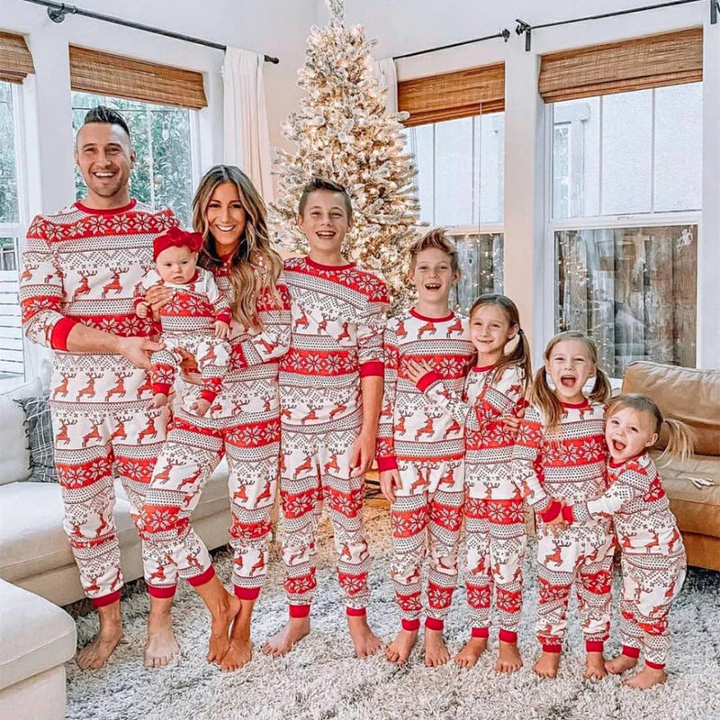 Family Red Nordic Reindeer Christmas Pyjamas
