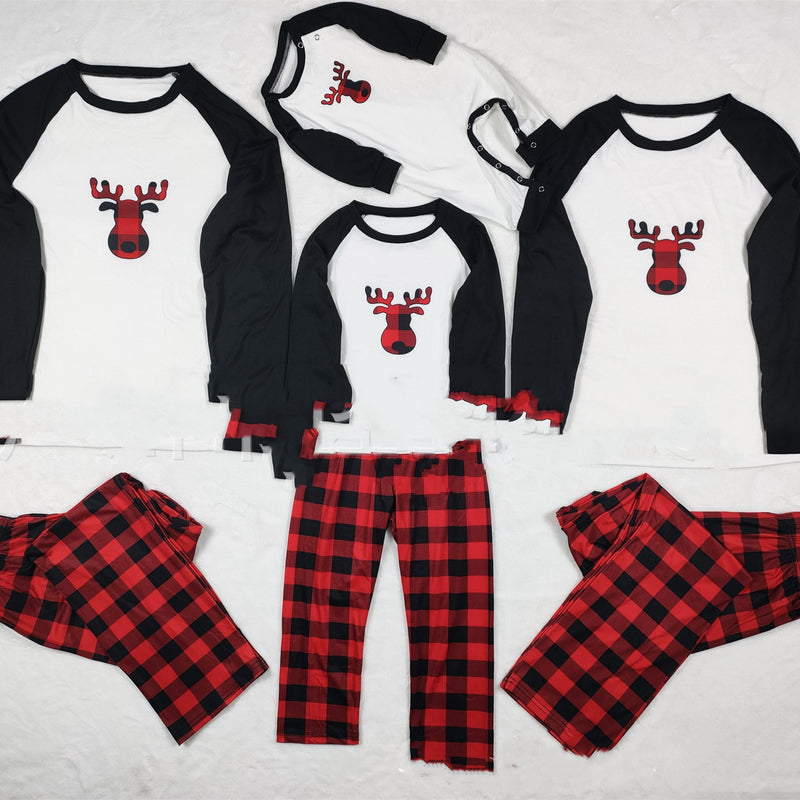 Family Reindeer Raglan & Buffalo Plaid Pyjamas – Black & White