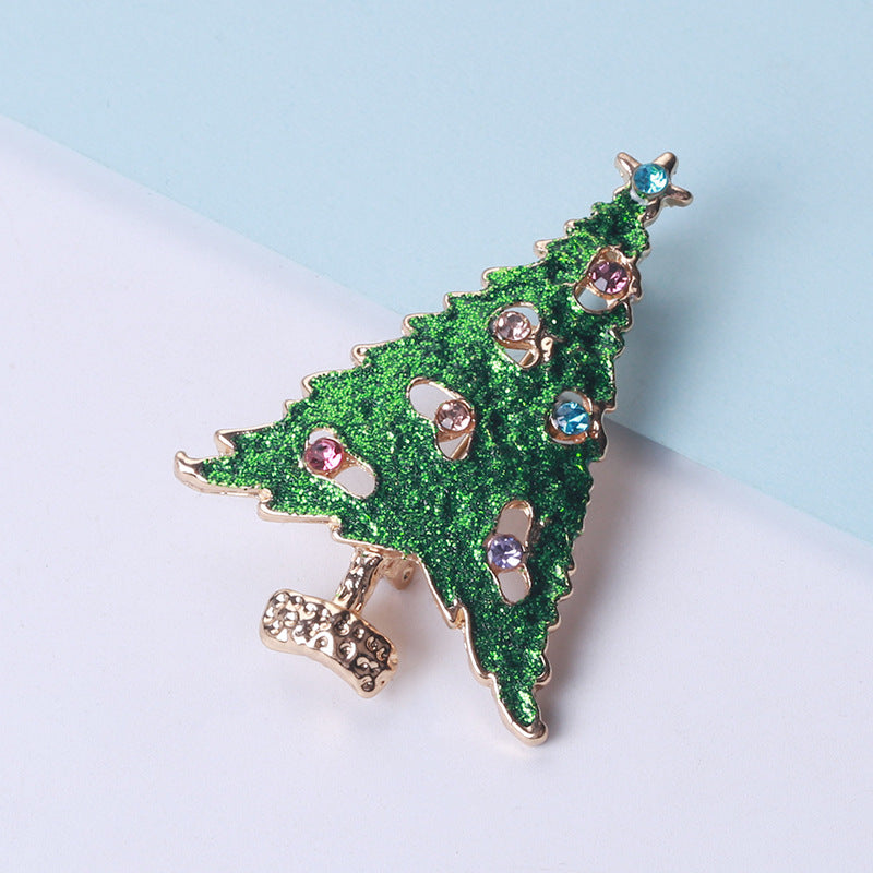 Enamel Christmas Tree Brooch with Coloured Gems – image 5