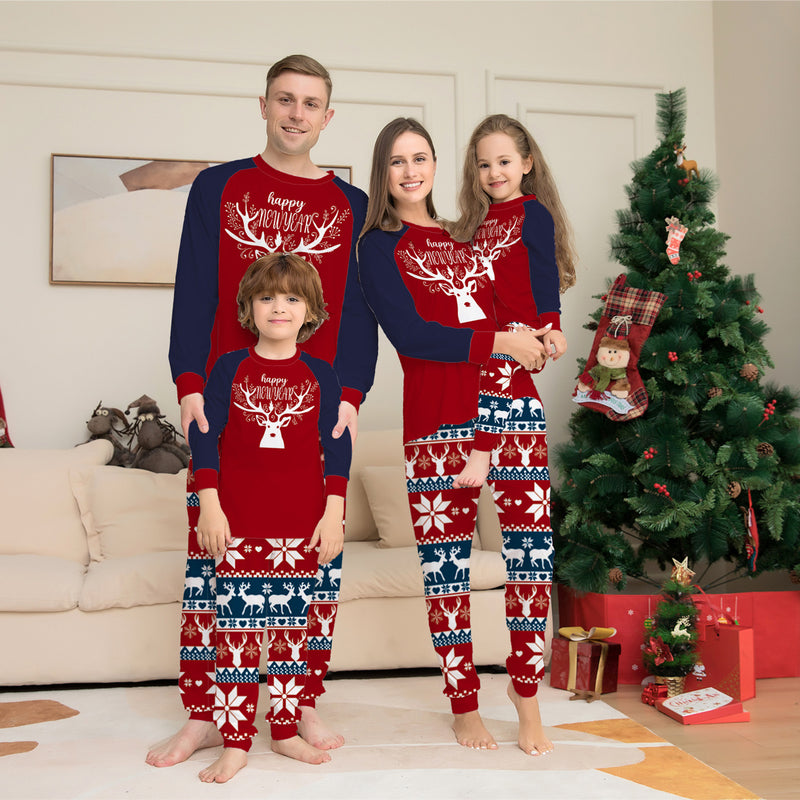 Family Navy & Red Happy Reindeer Pyjamas