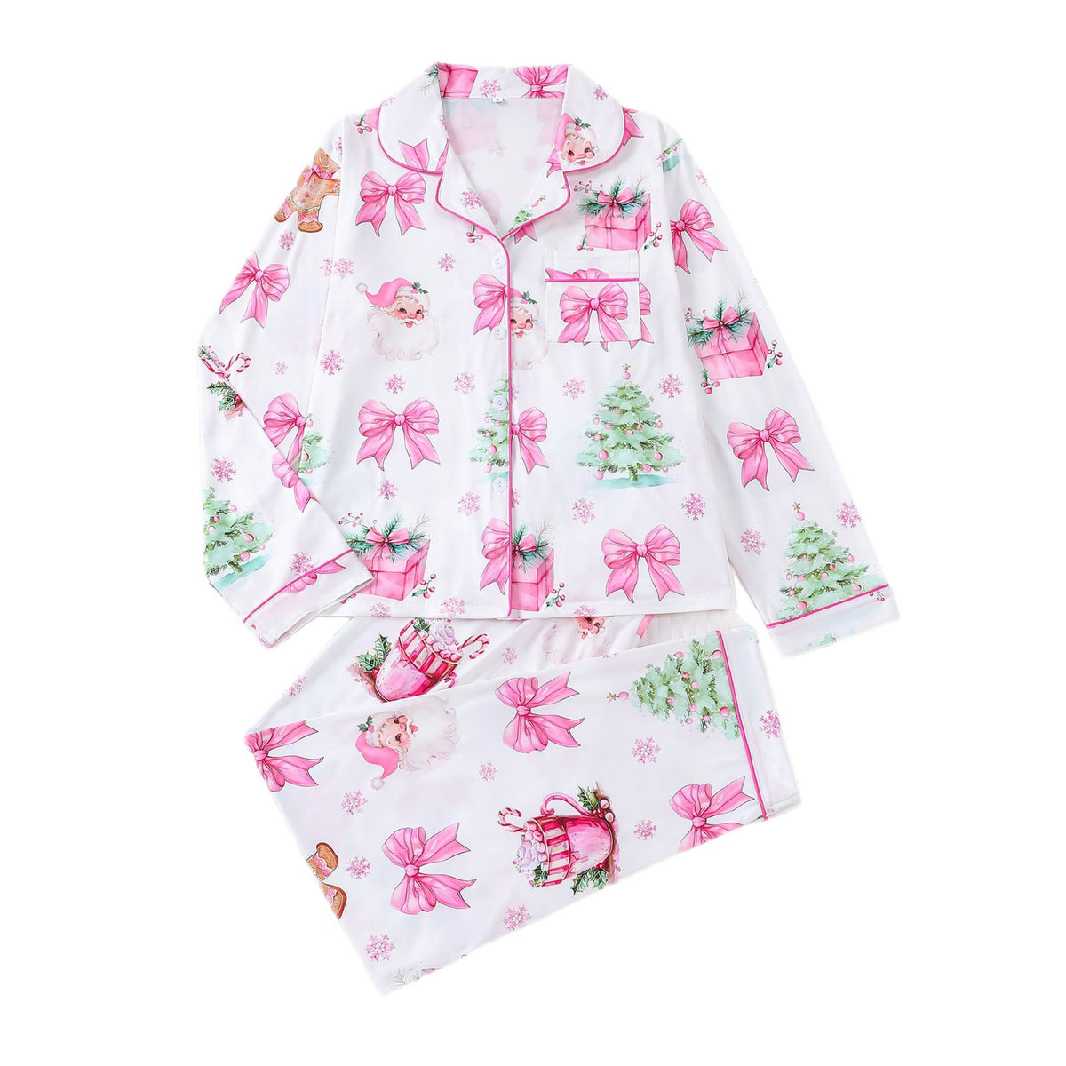 Women's Pink Bow & Tree Print Christmas Pyjamas – image 5