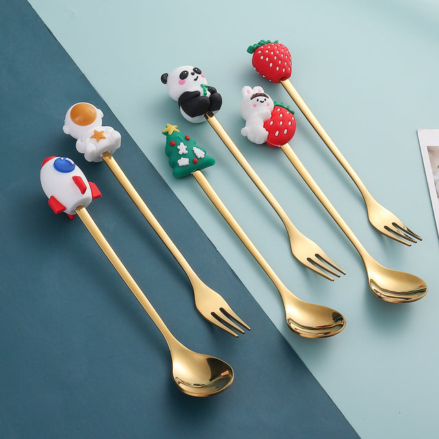 Gold Cat Paw Christmas Dessert Spoon & Fork