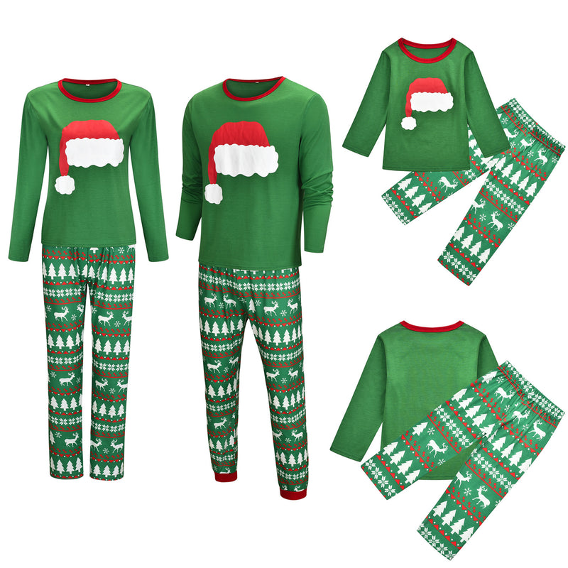 Family Green Santa Hat & Tree Print Pyjamas