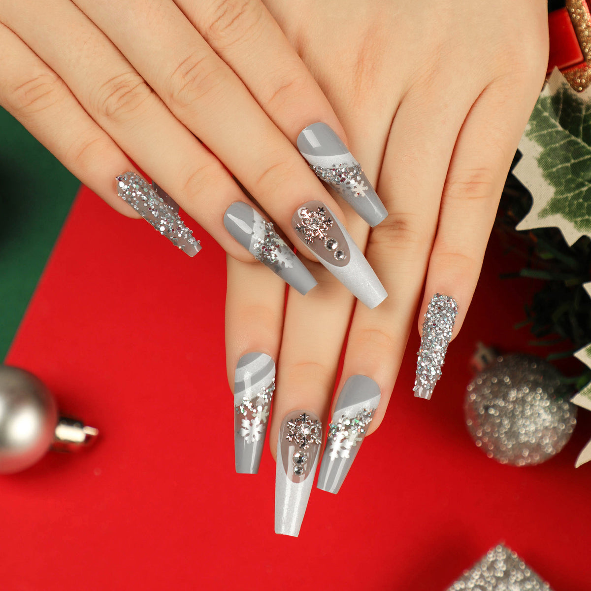Silver Glitter Christmas Press-On Nails