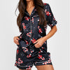 Women's Black Candy Cane Satin Short Pyjamas