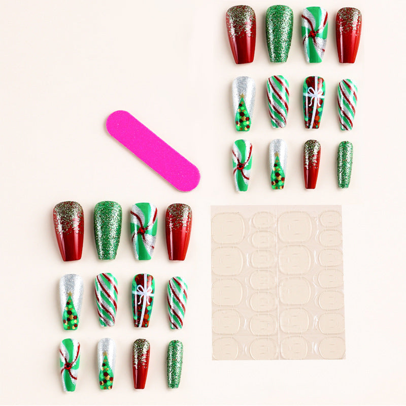 Red & Green Candy Stripe Christmas Press-On Nails – image 4