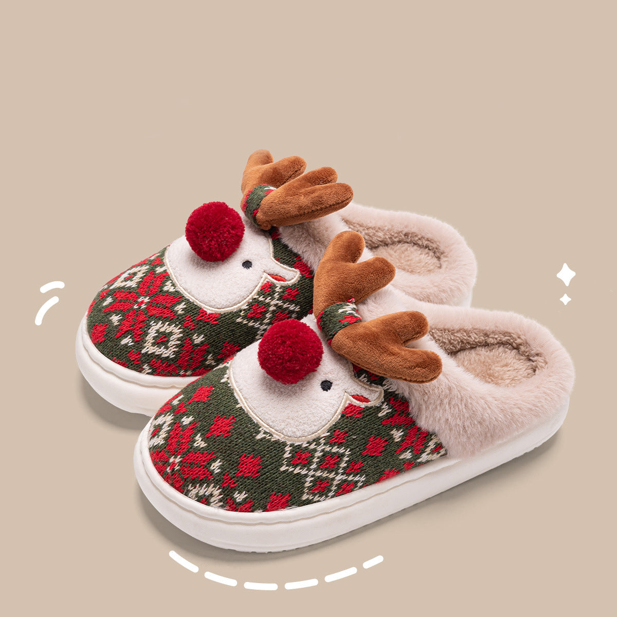 Fair Isle Reindeer Plush Christmas Slippers – image 3