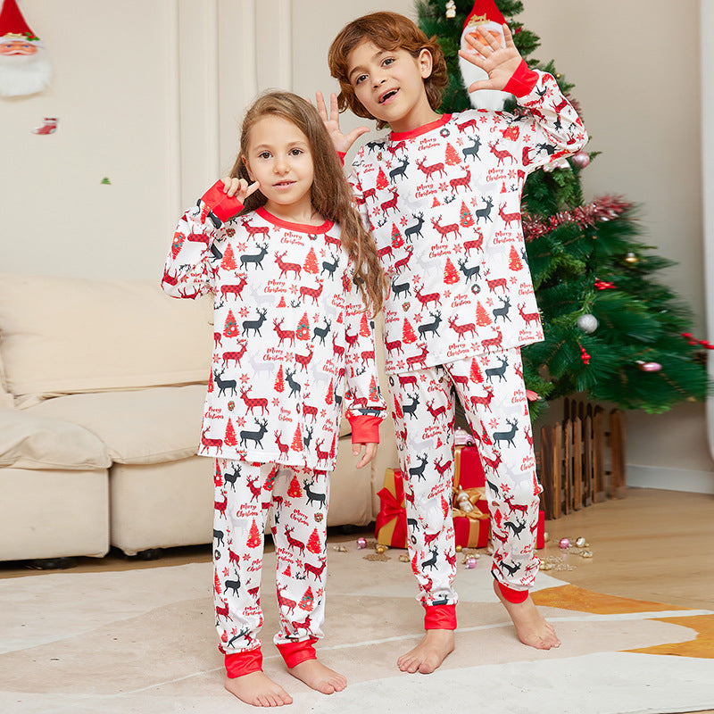 Family White Reindeer Print Christmas Pyjamas