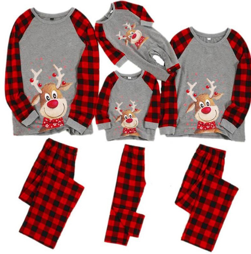 Family Grey Rudolph Raglan & Red Plaid Pyjamas