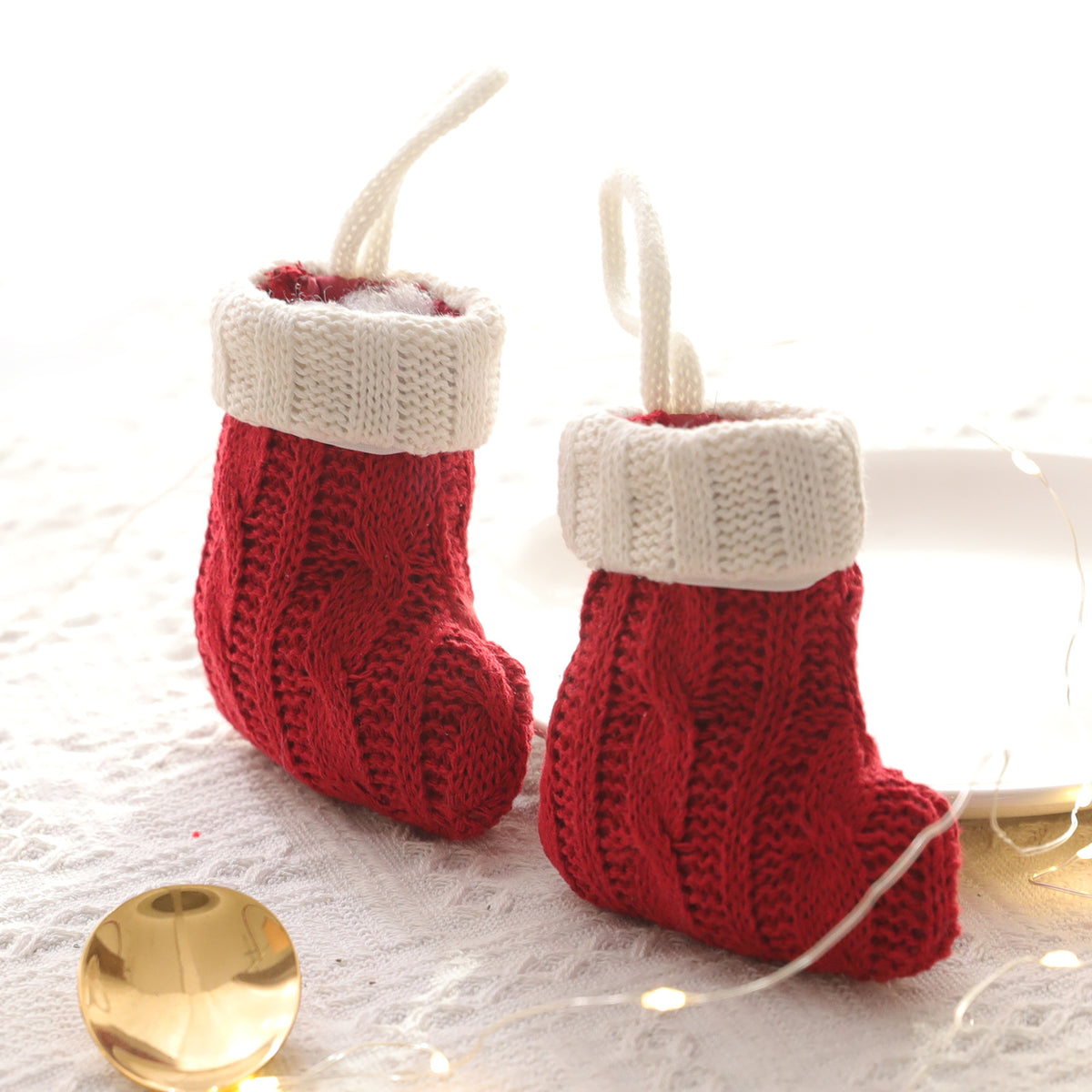 Mini Knitted Stocking Cutlery Holder – Red & Green – image 3