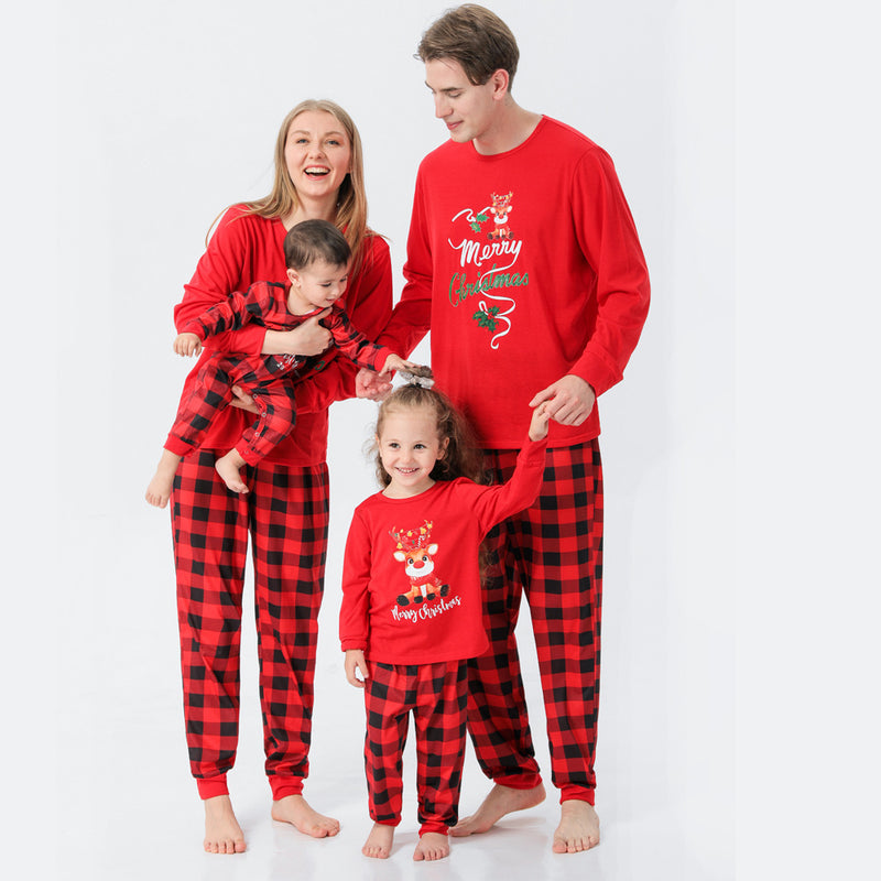 Family Red Merry Christmas Reindeer & Plaid Pyjamas