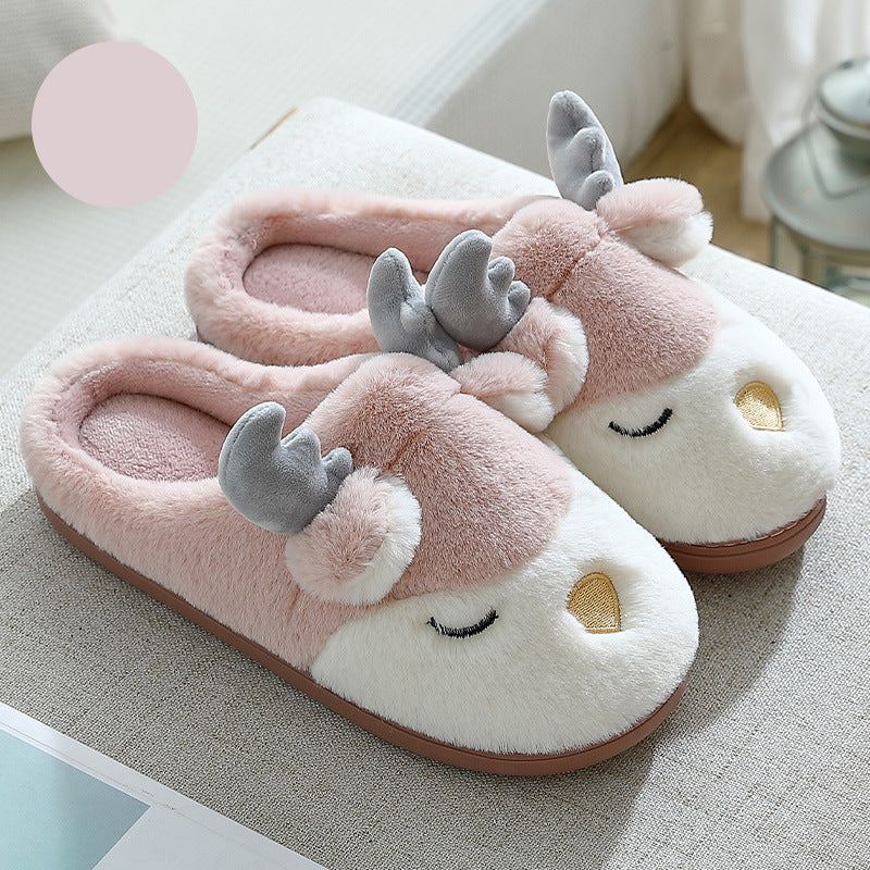 Pink Reindeer Plush Christmas Slippers – image 3