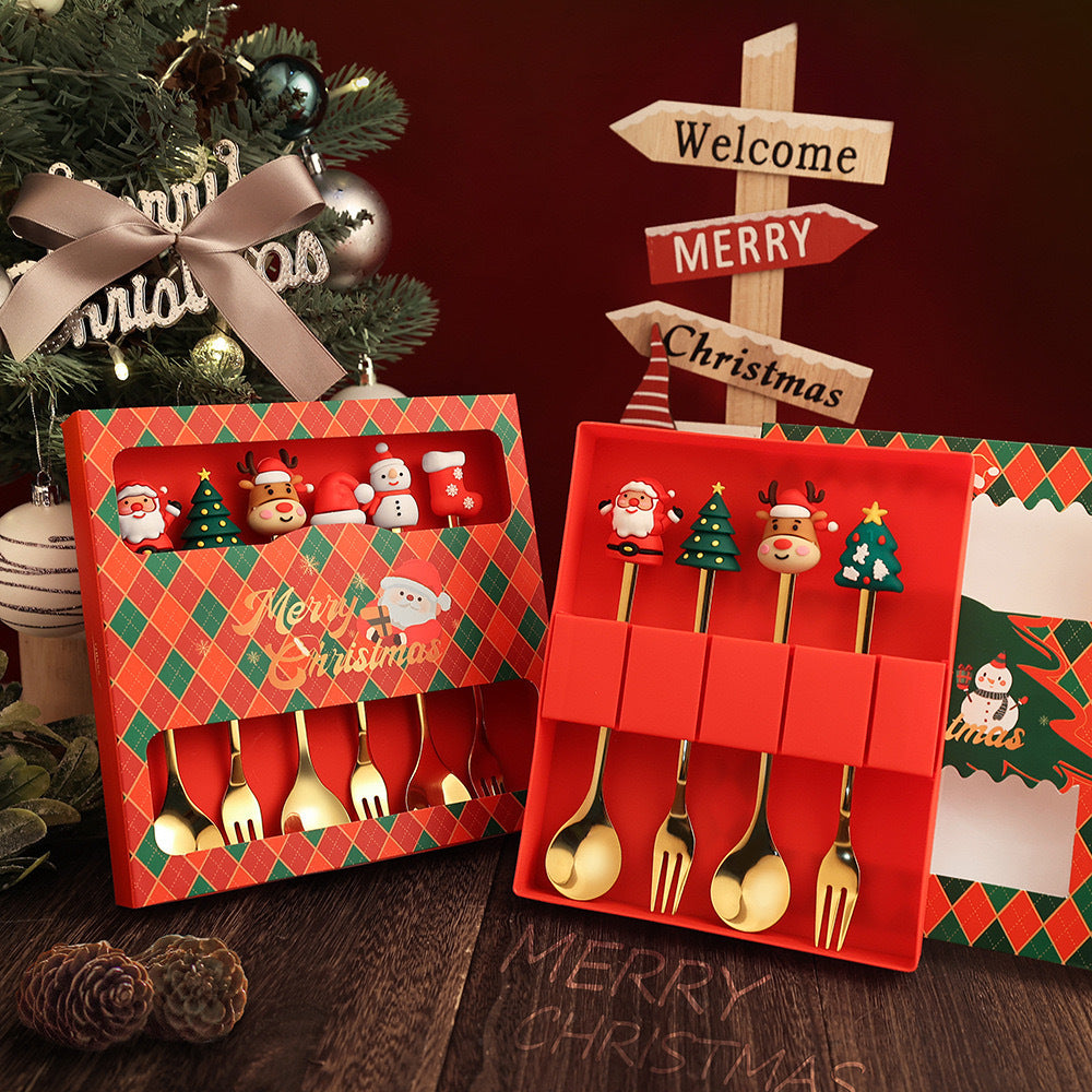Christmas Tree & Snowman Coffee Spoon and Fork Set – image 2